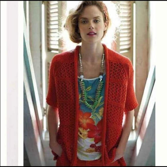 Guinevere Short Sleeve Open Front Knit Cardigan Sweater Orange Size XS Y2K - Picture 2 of 8